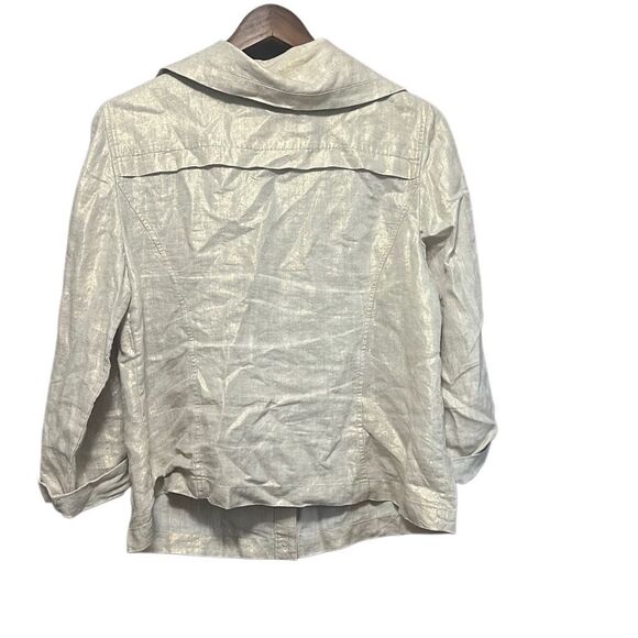 Chicos Women's Metallic Linen Blend Button Down 3/4 Sleeve Shirt Jacket - Picture 6 of 6